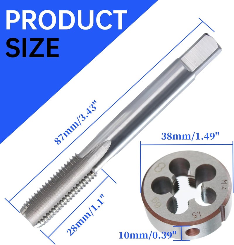 MCSDFN M14 x 1.5 Metric Tap and Die Set, M14 x 1.5mm High-speed Steel Machine Tap and Die Set, Right Hand Thread Tap and Round Thread Die - Image 2
